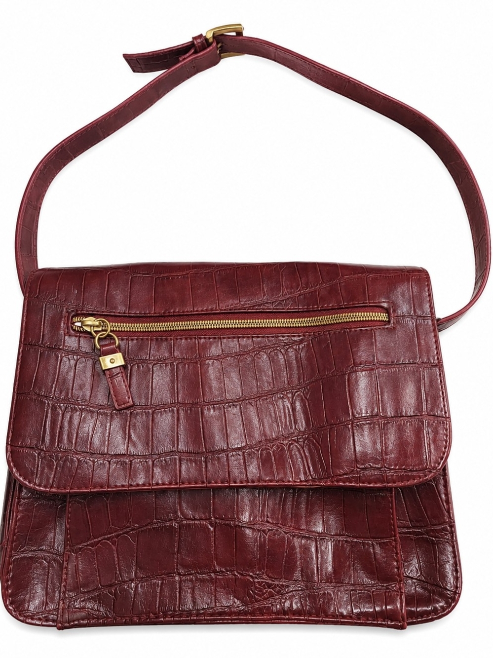 Relic Burgundy Faux Leather Croc Embossed Shoulder Bag Purse Gold-Tone Flap
